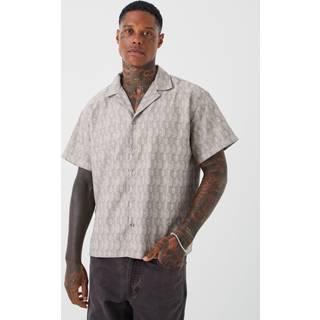 Mens Stone Short Sleeve Boxy Woven Smart Geo Shirt