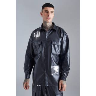 Mens Black Pu Photo Badge Overshirt