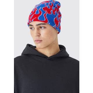 Mens Red Flames Contrast Graphic Beanie