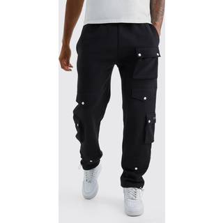 Mens Black Tall Multi Pocket Cargo Joggers With Cuff