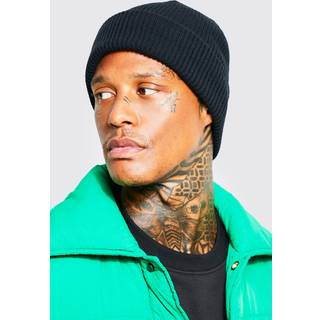 Mens Black Ribbed Classic Beanie