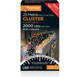 Premier Flerfarvede 2000 LED-klynge julelys med timer - 25 m
