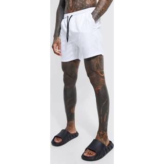 Mens White Mid Length Plain Swim Shorts