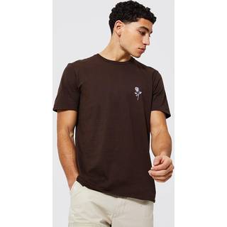 Mens Chocolate Regular Fit Rose Embroidered T-shirt