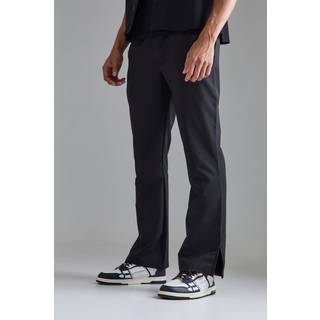 Mens Black Elasticated Waist Split Hem Smart Trousers