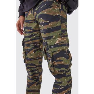 Mens Black Straight 3d Cargo Camo Ripstop Trouser With Popper Hem