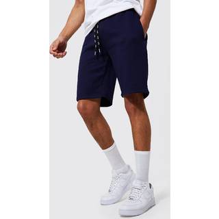 Mens Navy Tall Jersey Shorts With Man Drawcords