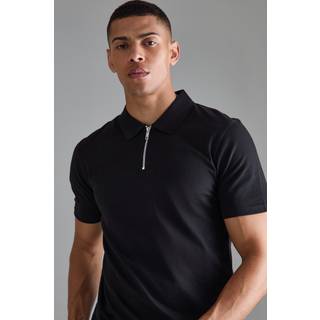 Mens Black Slim Zip Neck Polo