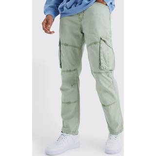 Mens Sage Straight Leg Overdye Acid Wash Cargo Trouser