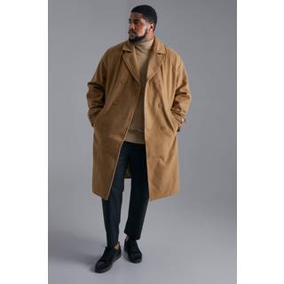 Mens Camel Plus Double Breasted Wool Look Overcoat