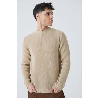 Mens Ecru Regular Fit Waffle Knitted Jumper