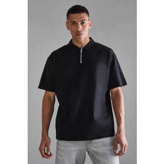 Mens Black Oversized Zip Neck Polo