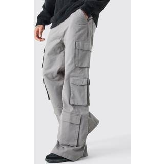 Mens Grey Extreme Baggy Rigid Multi Cargo Pocket Trousers