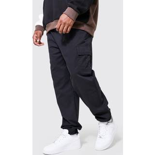 Mens Black Plus Slim Fit Cuffed Cargo Trousers