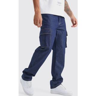 Mens Indigo Tall Relaxed Rigid Cargo Jeans