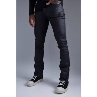 Mens Black Skinny Flare Coated Jeans