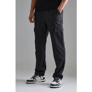 Mens Black Elasticated Waist Straight Leg Cargo Smart Trousers