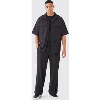 Mens Black Lightweight Stretch Shirt And Split Hem Trouser Set