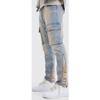 Mens Purple Slim Rigid Flare Overdyed Distressed Cargo Jeans