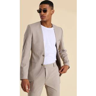 Mens Stone Skinny Fit Collarless Single Breasted Blazer