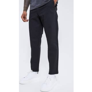 Mens Black Fixed Waist Slim Fit Cropped Chino Trousers