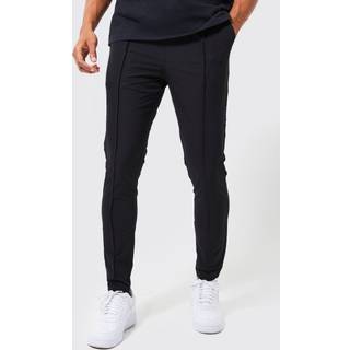 Mens Black Elasticated Waist Skinny Stretch Trousers