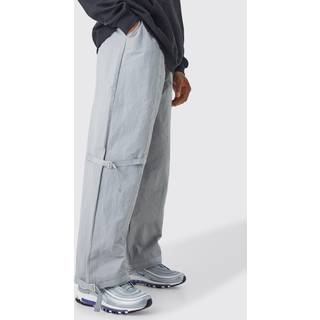 Mens Grey Tape Detail Adjustable Cuff Parachute trousers