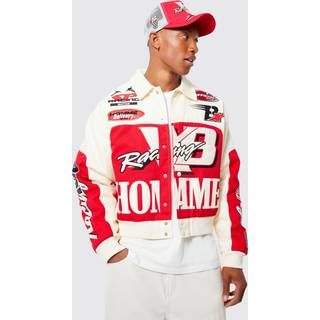 Mens Ecru Boxy Twill Homme Moto Bomber Jacket