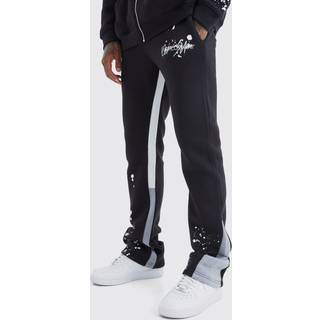 Mens Black Slim Stacked Flare Jogger With Gusset Panel