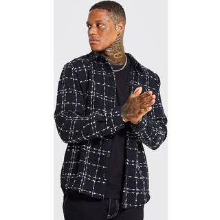 Mens Black Heavyweight Textured Check Overshirt