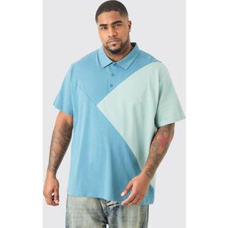 Mens Blue Plus Colour Block Polo
