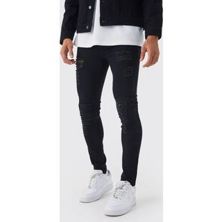 Mens True Black Super Skinny Jeans With All Over Rips