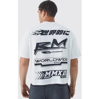 Mens White Oversized Boxy Print T-shirt With Rubber Badge