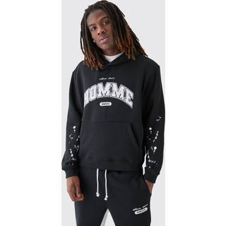 Mens Black Oversized Boxy Homme Paint Splat Hoodie