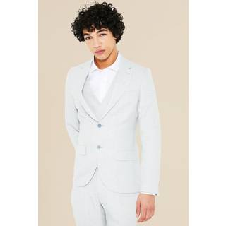 Mens Grey Single Breasted Skinny Textured Suit Jacket