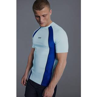 Mens Light Blue Man Active Colour Block Panelled T-shirt