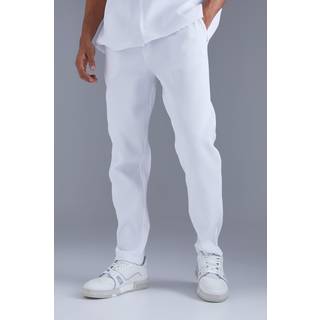 Mens White Slim Fit Pleated Trousers