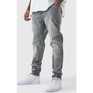 Mens Grey Plus Skinny Stretch Stacked Tinted Jeans