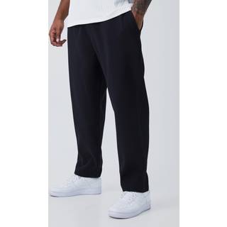 Mens Black Plus Elastic Waist Tapered Fit Pleated Trouser