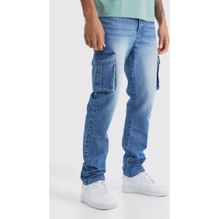 Mens Mid Blue Tall Straight Rigid Cargo Jeans