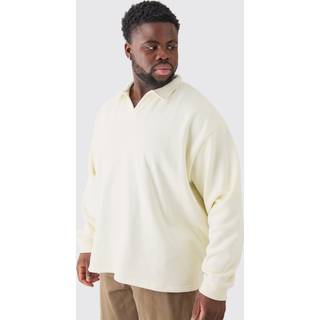 Mens Ecru Plus Oversized Revere Neck Rugby Polo