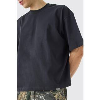 Mens Black Oversized Extended Neck Boxy Heavyweight T-shirt