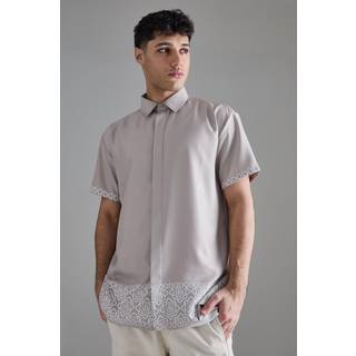 Mens Grey Oversized Soft Twill Printed Hem Shirt