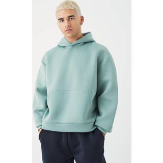 Mens Sage Oversized Boxy Bonded Scuba Hoodie