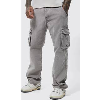 Mens Charcoal Acid Wash Relaxed Cord Cargo Trouser