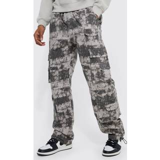 Mens Elasticated Waist Printed Multi Pocket Stacked Cargo Trousers
