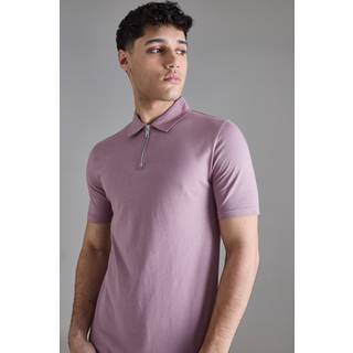 Mens Mauve Muscle Zip Neck Polo