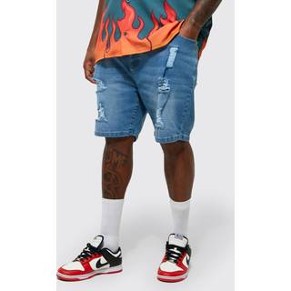 Mens Light Blue Plus Skinny Stretch Distressed Denim Short