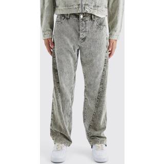 Mens Khaki Relaxed Colour Block Acid Wash Cord Trouser