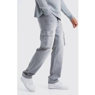 Mens Mid Grey Tall Skinny Stretch Cargo Jeans